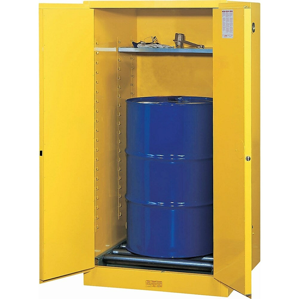 Image of Justrite Sure-Grip EX Vertical Drum Storage Cabinets, 2 Doors, Manual with drum rollers, 34" x 34" x 65", 425Lb