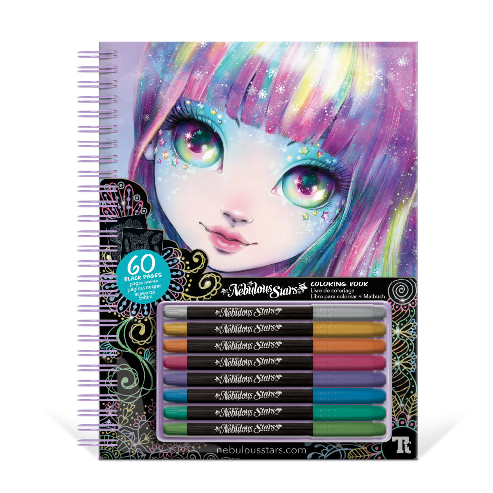 Image of Nebulous Stars Coloring Book With Gel Pens - Black Pages, Assorted_Neon