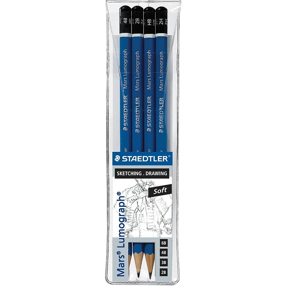 Image of Staedtler-Mars Lumograph Set Drawing Pencils - Soft - 4 Pack