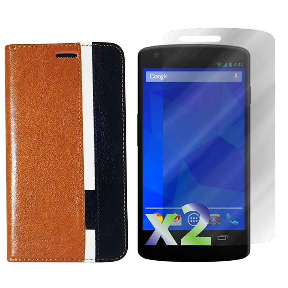 Image of Exian Leather Wallet Case for Google Nexus 5 - Brown/White/Black