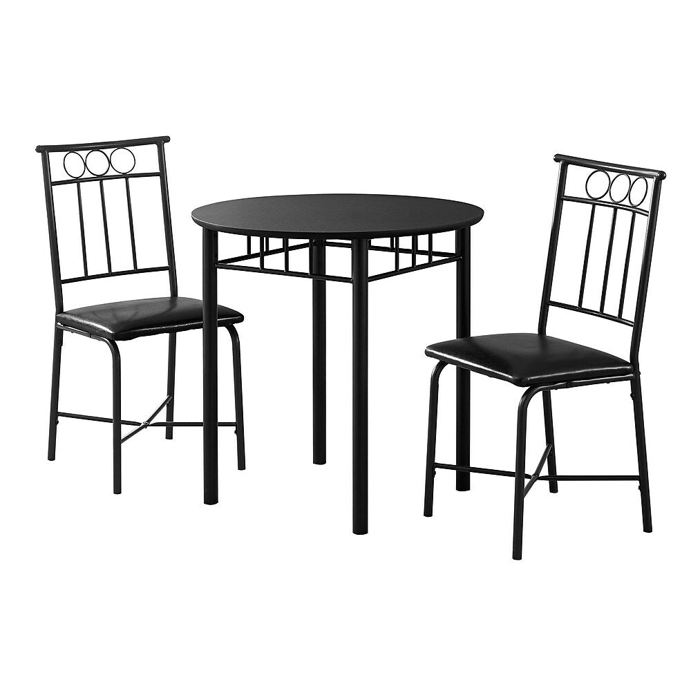 Image of Monarch Specialties - 1013 Dining Table Set - 3pcs Set - Small - 30" Round - Kitchen - Metal - Laminate - Black - Contemporary