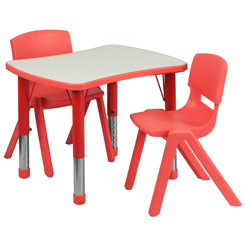 Image of Flash Furniture 21.875"W x 26.625"L Rectangular Plastic Height Adjustable Activity Table Set with 2 Chairs - Red