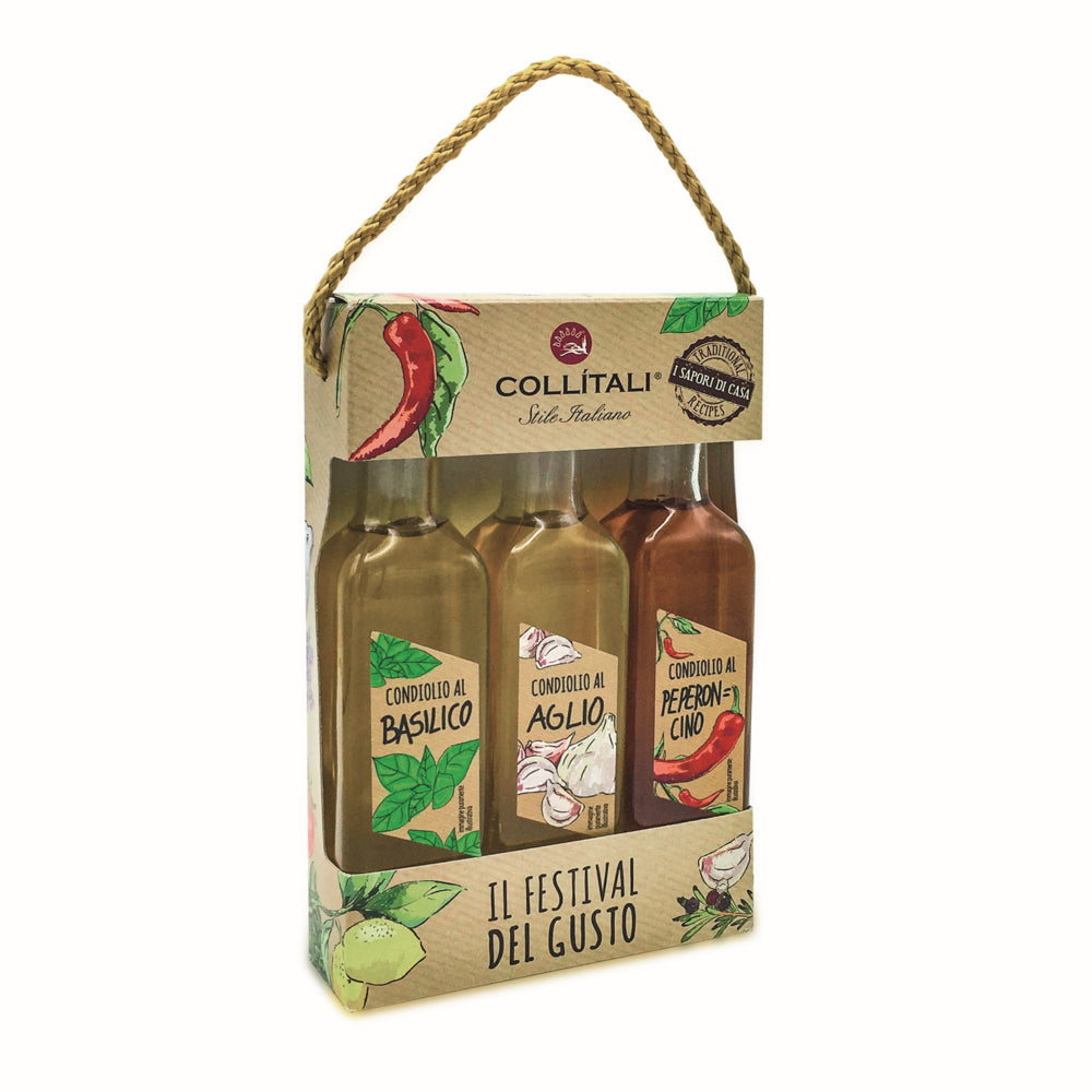 Image of Collitali Infused Italian Extra Virgin Olive Oils - Basil, Chilli, Garlic - Gift Set - 300 ml