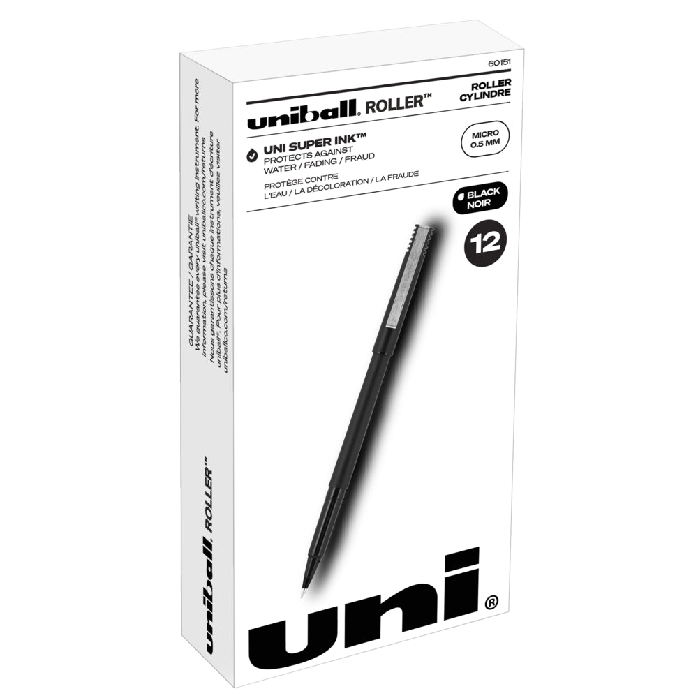 Image of uni-ball Roller Rollerball Pens - Micro Point (0.5mm) - Black - 12 Pack