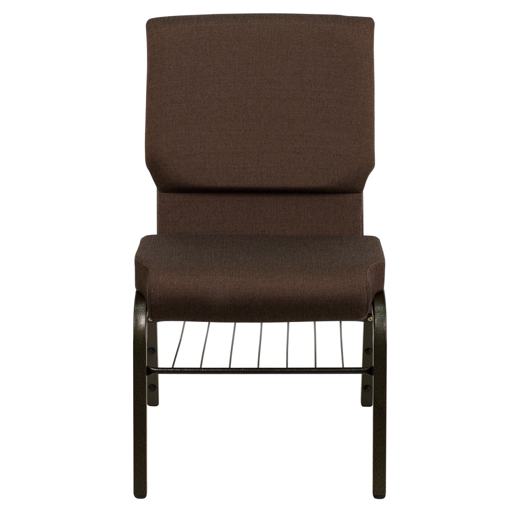 Image of Flash Furniture HERCULES Series 18.5"W Church Chair in Brown Fabric with Book Rack - Gold Vein Frame