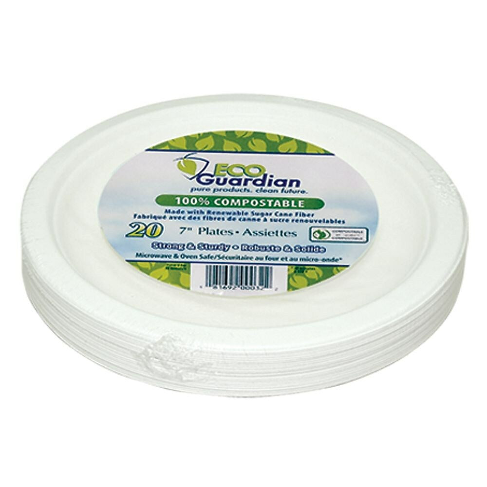 Image of Eco Guardian Compostable Bagasse Plates - Retail Packaging - 7" - 20 Pack (EG-N-A011-S20)