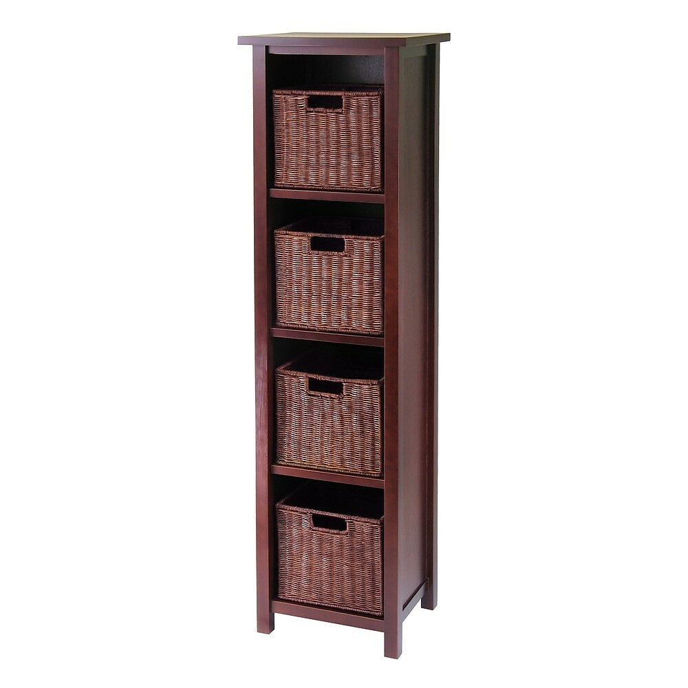 Image of Winsome Milan Storage Shelf with Baskets; Cabinet and 4 Small Baskets, Antique Walnut