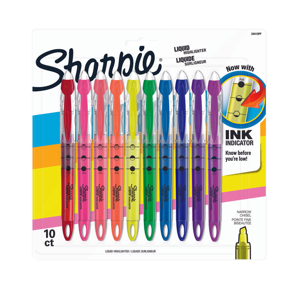 Image of Sharpie Liquid Chisel Tip Pen-Style Highlighters - Assorted Colours - 10 Pack