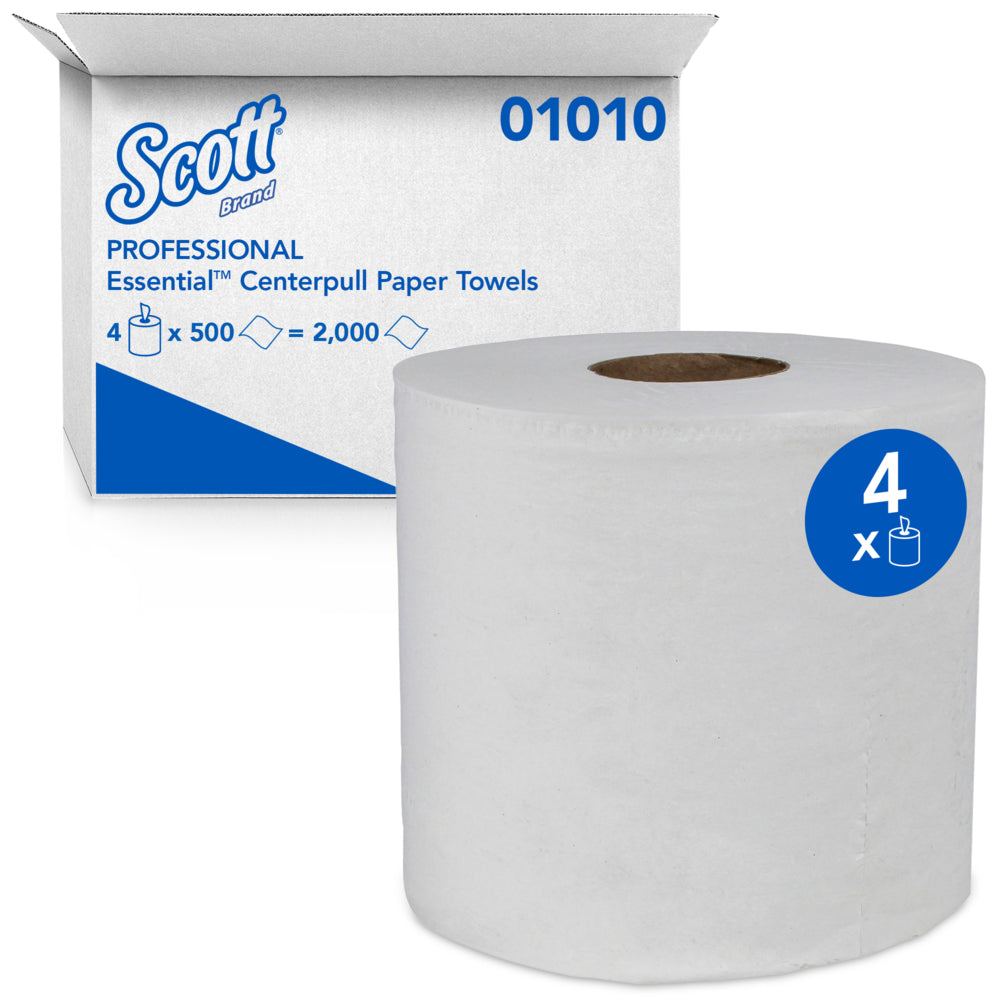 Image of Scott Essential Center-Pull Roll Towels - Perforated Hand Paper Towels - White - 4 Pack