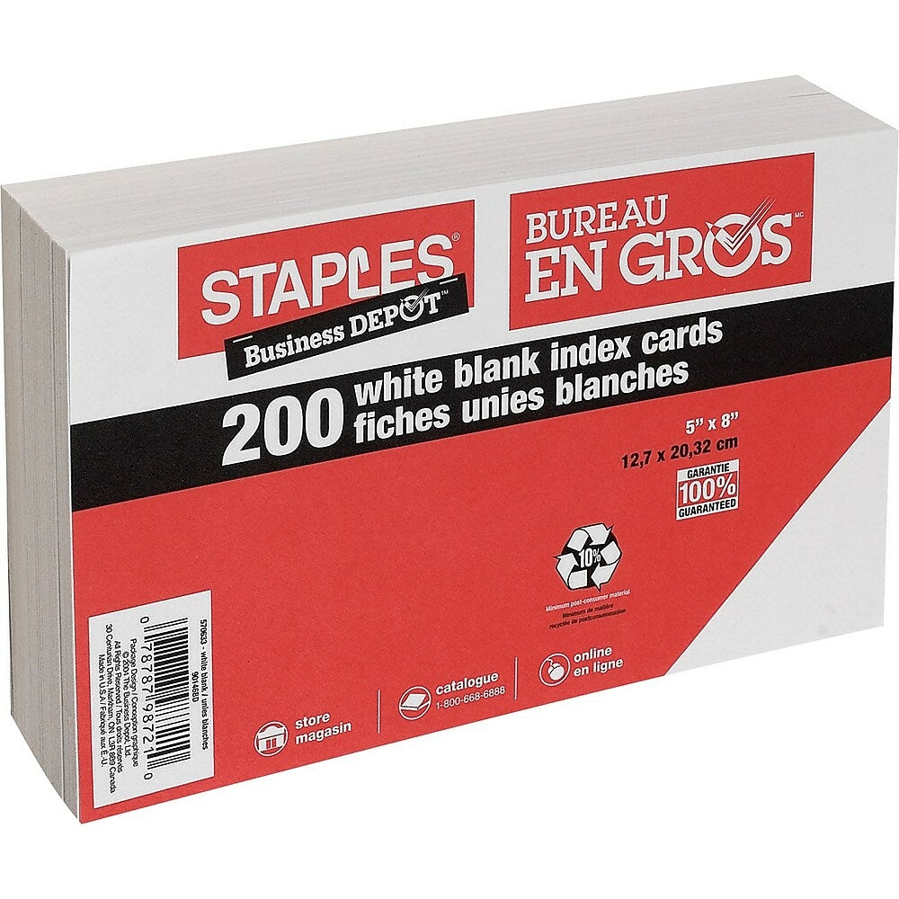 Image of Staples White Blank Index Cards - 5" x 8", 200 Pack