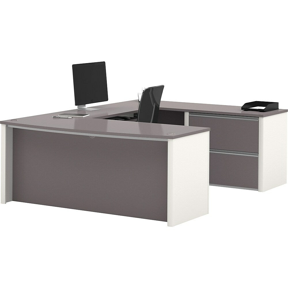 Image of Bestar Connexion U-shaped Workstation Kit, Sandstone & Slate, Grey