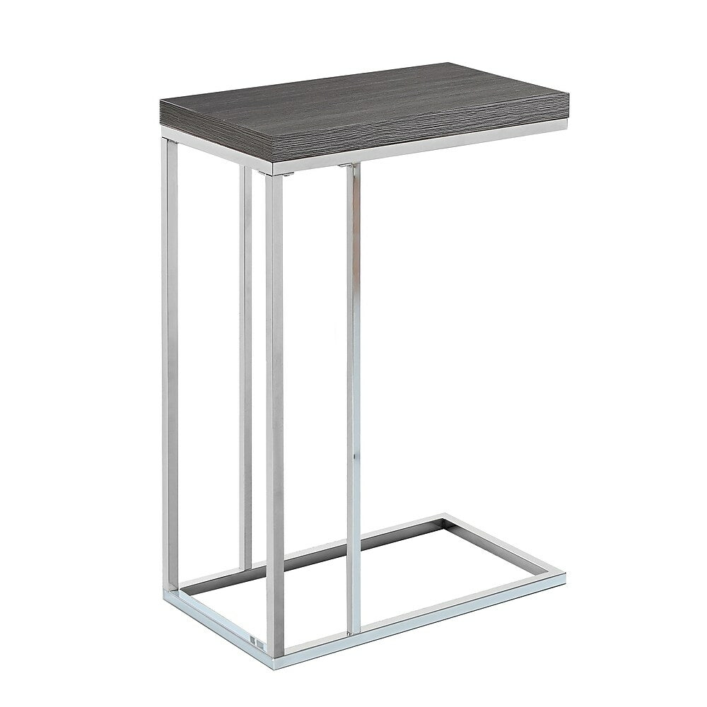 Image of Monarch Specialties - 3228 Accent Table - C-shaped - End - Side - Living Room - Bedroom - Metal - Laminate - Grey - Chrome
