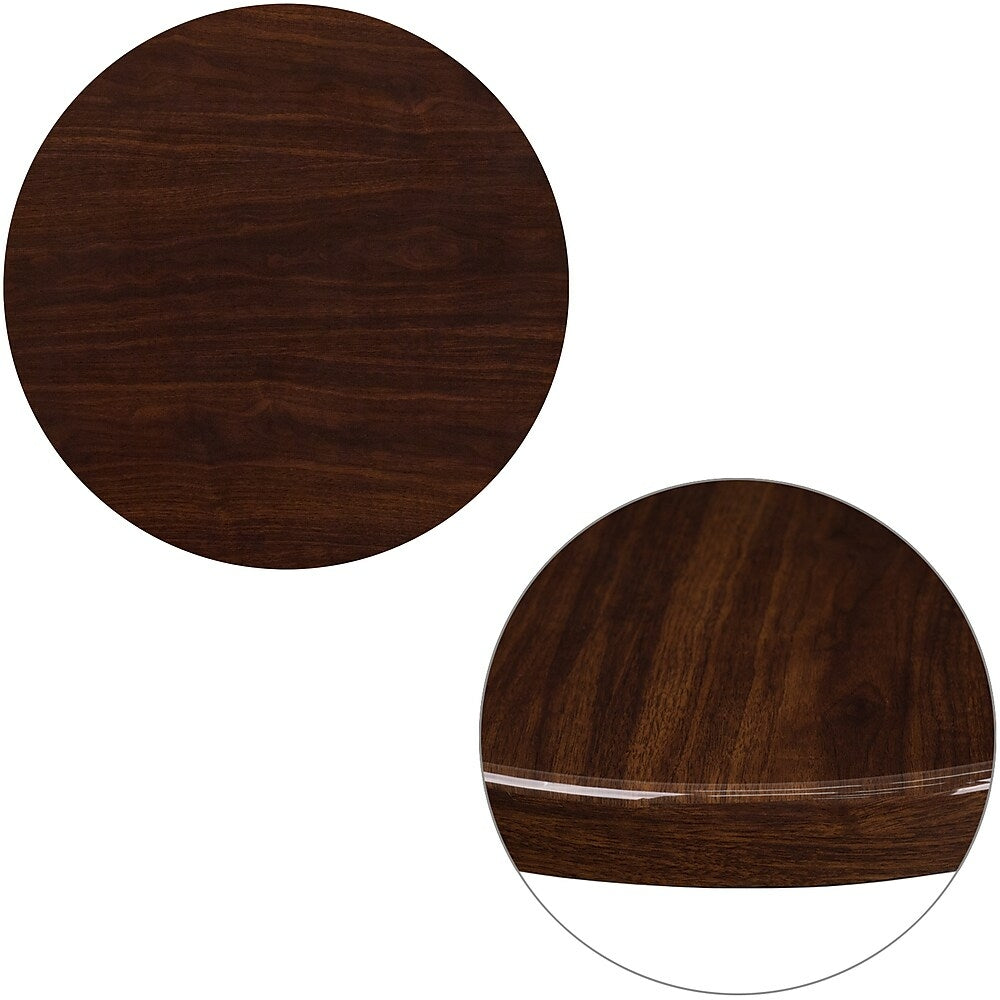 Image of Flash Furniture 24" Round High-Gloss Walnut Resin Table Top with 2" Thick Drop-Lip