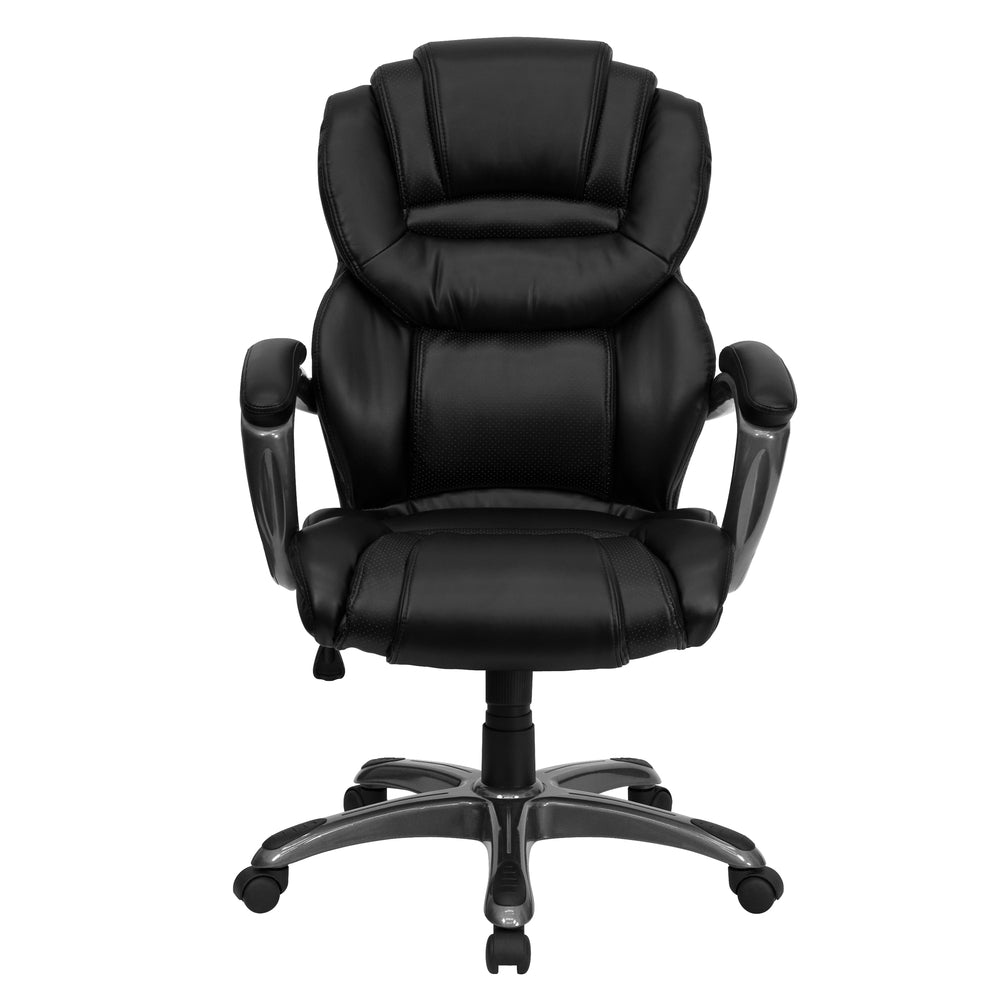 Image of Flash Furniture High Back Leather Executive Swivel Chair with Arms - Black