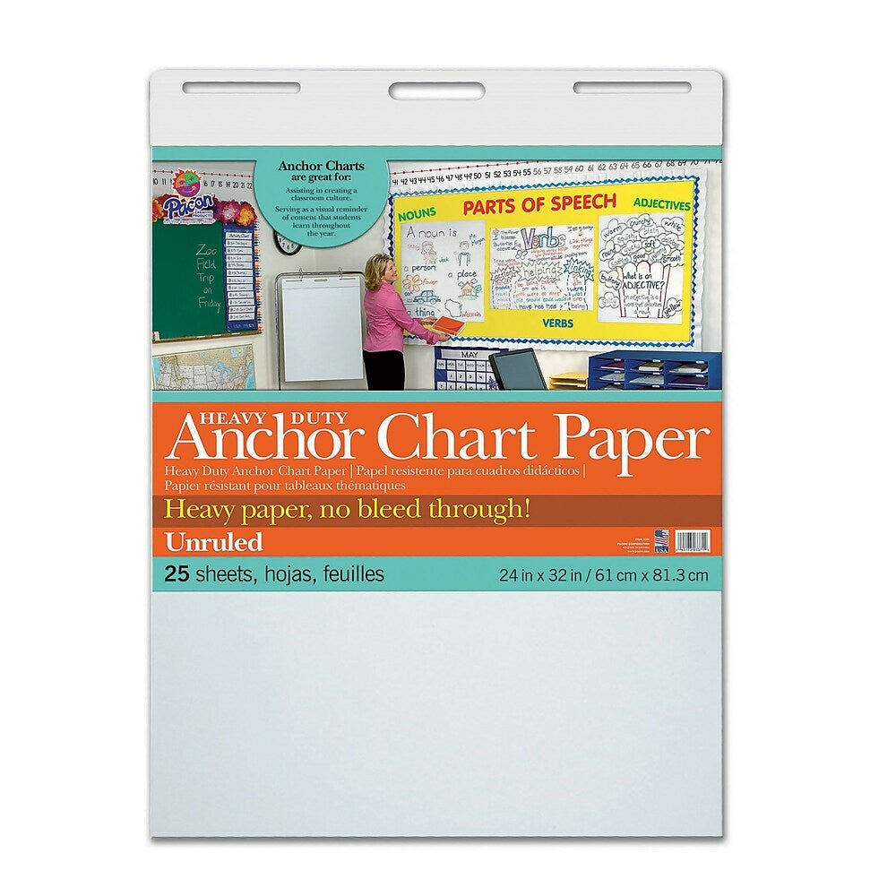 Image of Pacon Heavy Duty Anchor Chart Paper, 24" x 32", White, Unruled, 25 Sheets/Pad (PAC3371)