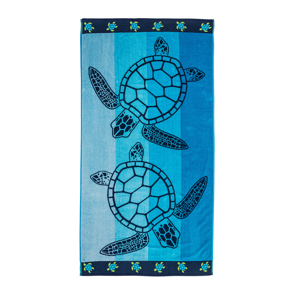 Image of S&CO Cotton Velour Beach Towel - 32" x 62" - Sea Turtles