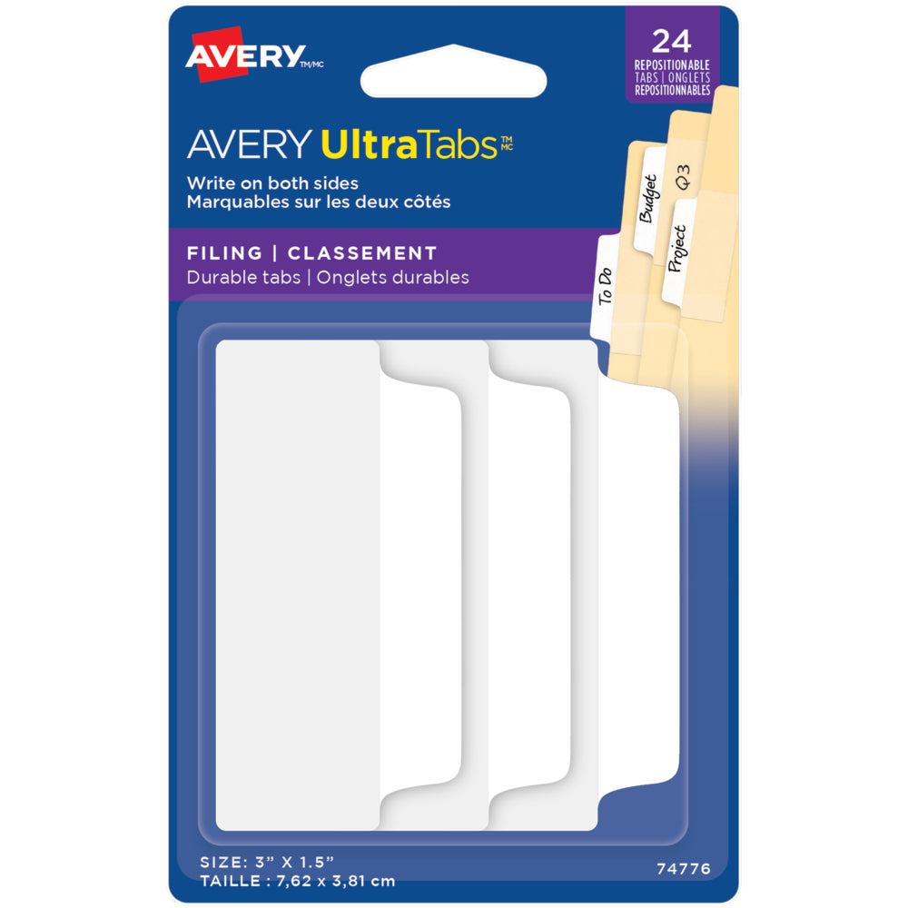 Image of Avery UltraTabs Filing Tabs, White, 24 Pack