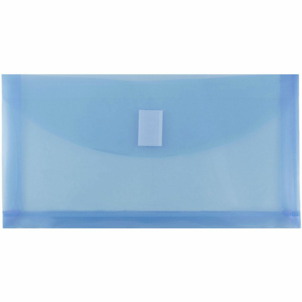 Image of JAM Paper Plastic Envelopes with Hook & Loop #10 Booklet Wallet - 5.25" x 10" with 1" Expansion - Blue - 12 Pack