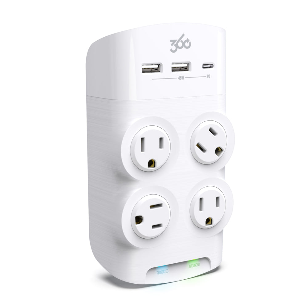 Image of 360 Electrical Revolve45 4-Outlet Rotating 45W Surge Protector - White