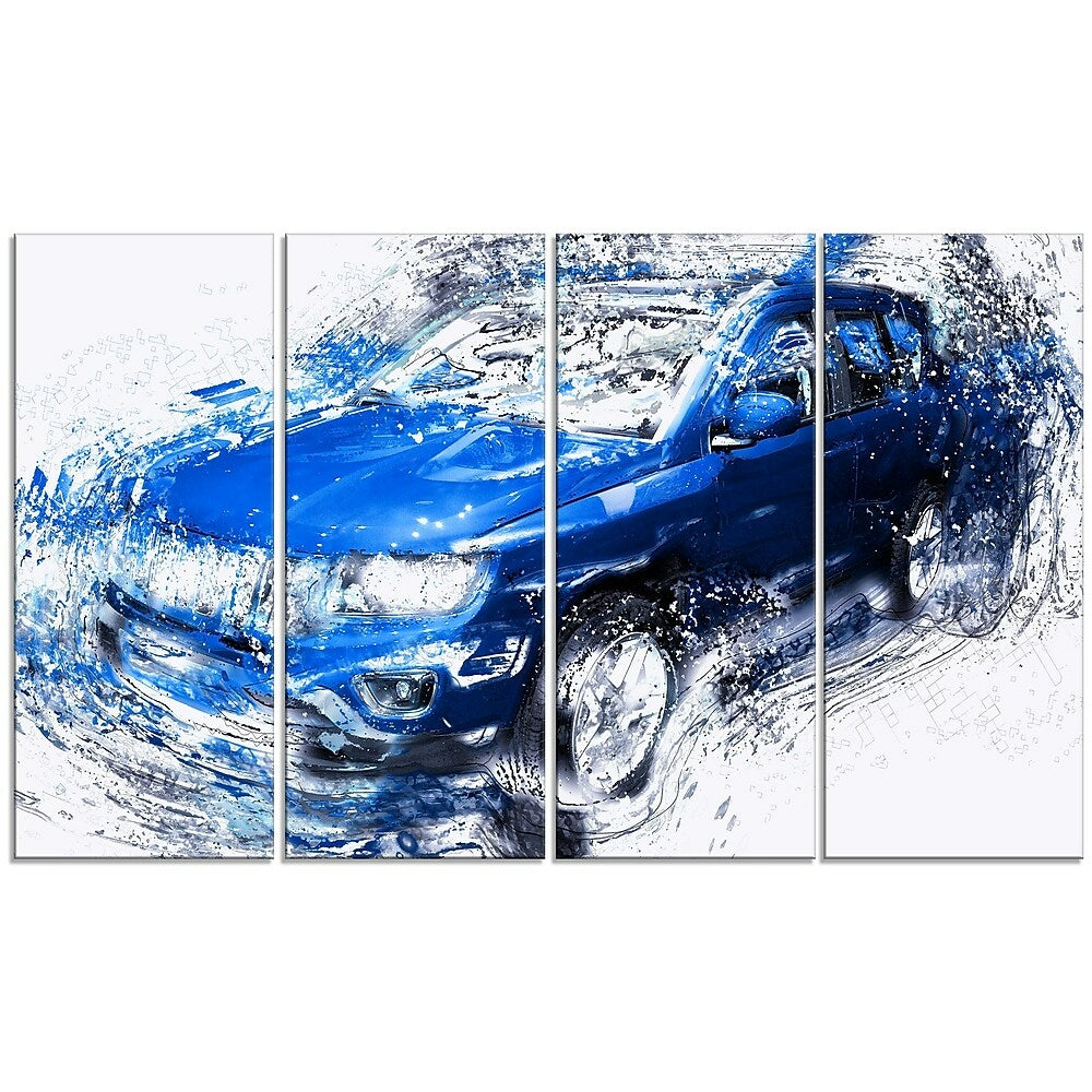 Image of Designart Blue Tuner Car, 4 Piece Gallery-Wrapped Canvas, (PT2645-271)