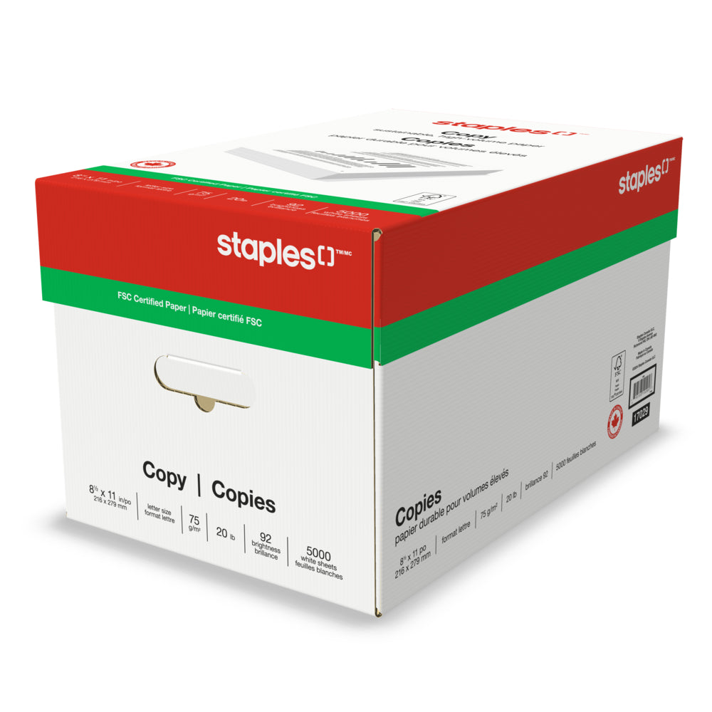 Image of Staples FSC-Certified Copy Paper - 20 lb. - 8.5" x 11" - White - 5000 Sheets