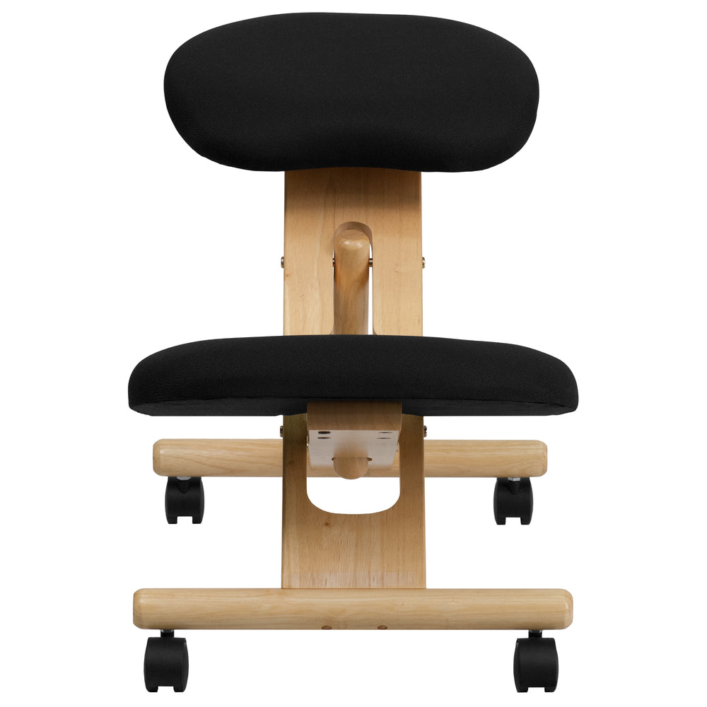 Image of Flash Furniture Mobile Wooden Ergonomic Kneeling Chair - Black Fabric