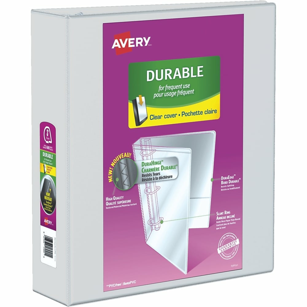 Image of Avery Durable View Binder, 3" Sized Slant D Rings, White, (17042)