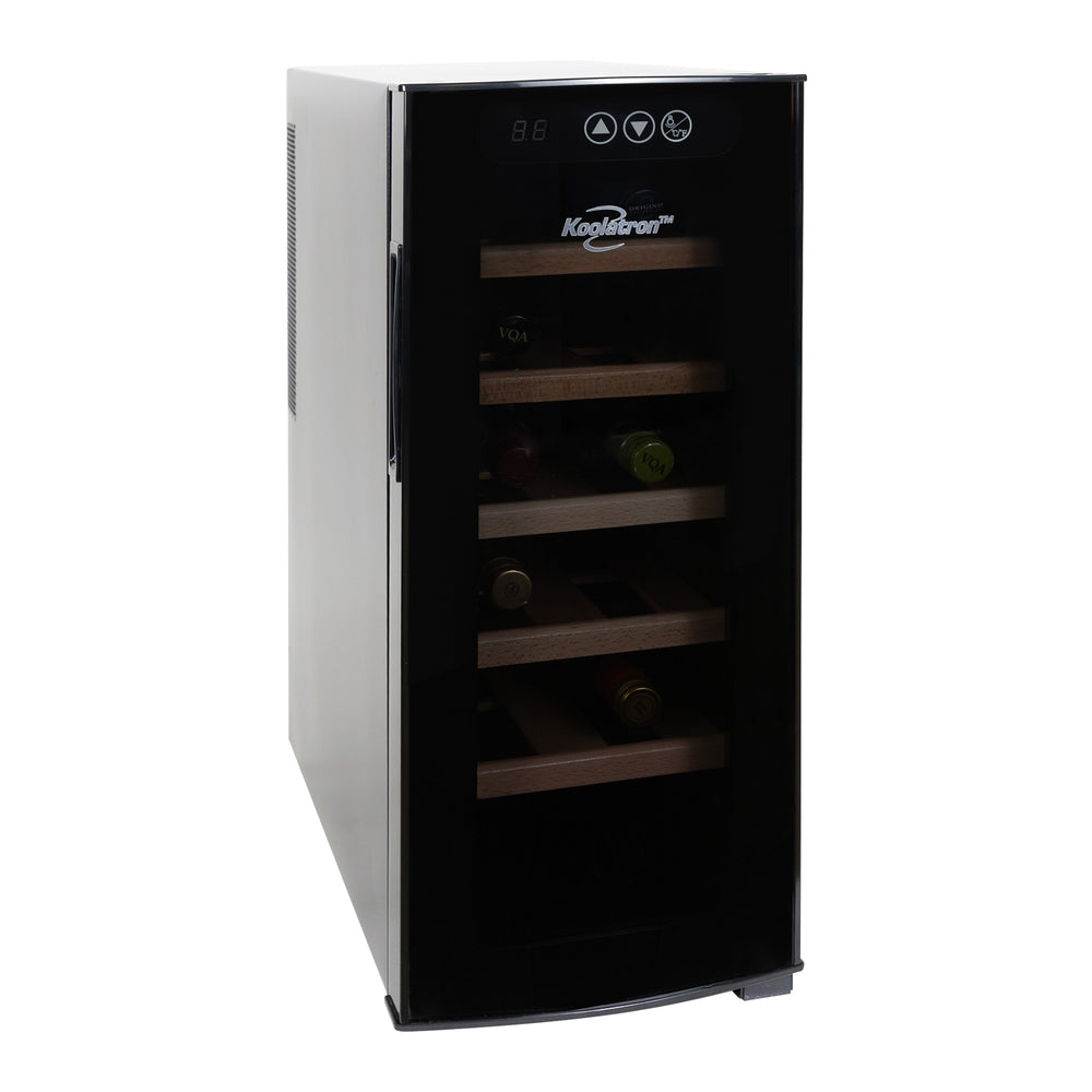 Image of Koolatron Deluxe 12 Bottle Wine Cooler, Beech Wood Racks, 1 cu. ft. (28L), Freestanding - Black