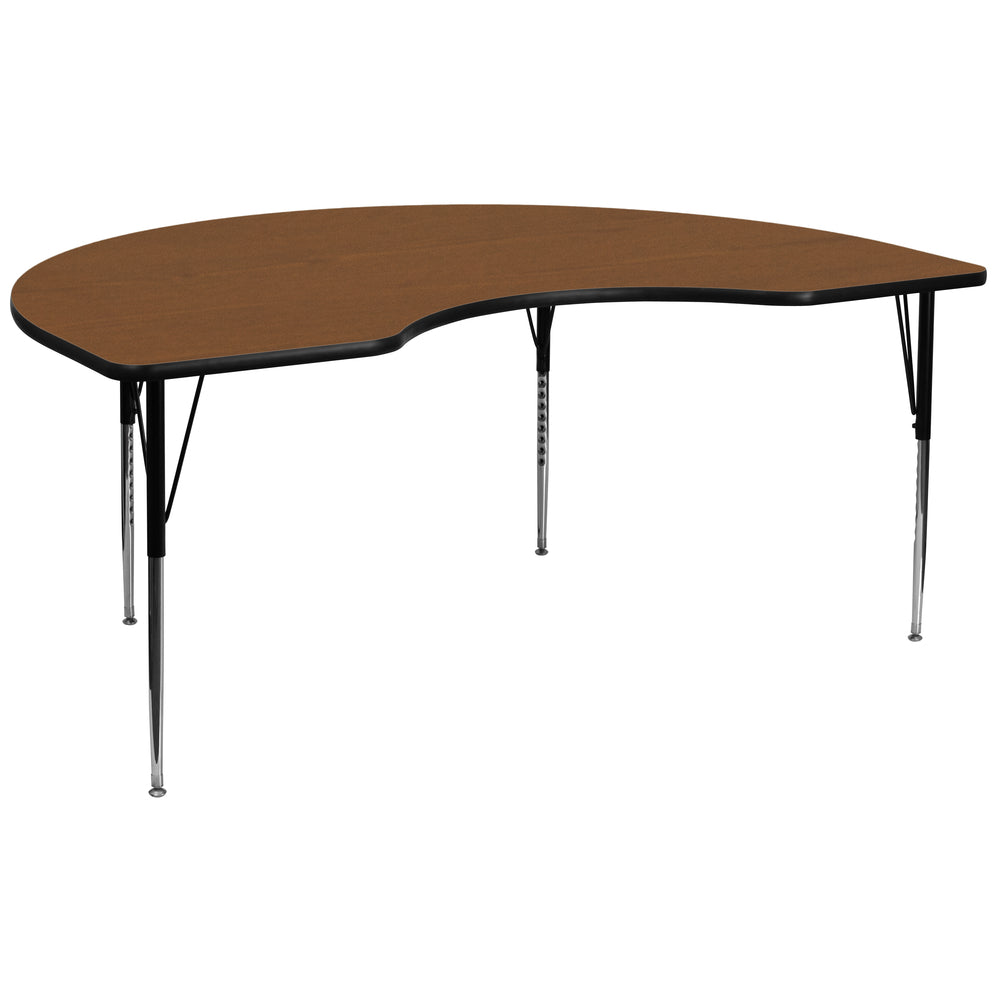 Image of Flash Furniture 48"W x 96"L Kidney Oak HP Laminate Activity Table - Standard Height Adjustable Legs, Brown