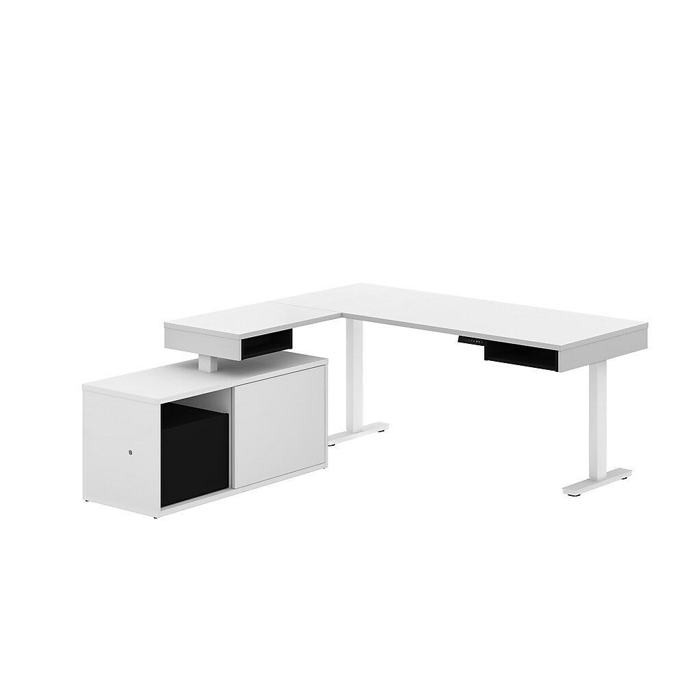 Image of Bestar Pro-Vega L-Shaped Standing Desk with Credenza - White/Black