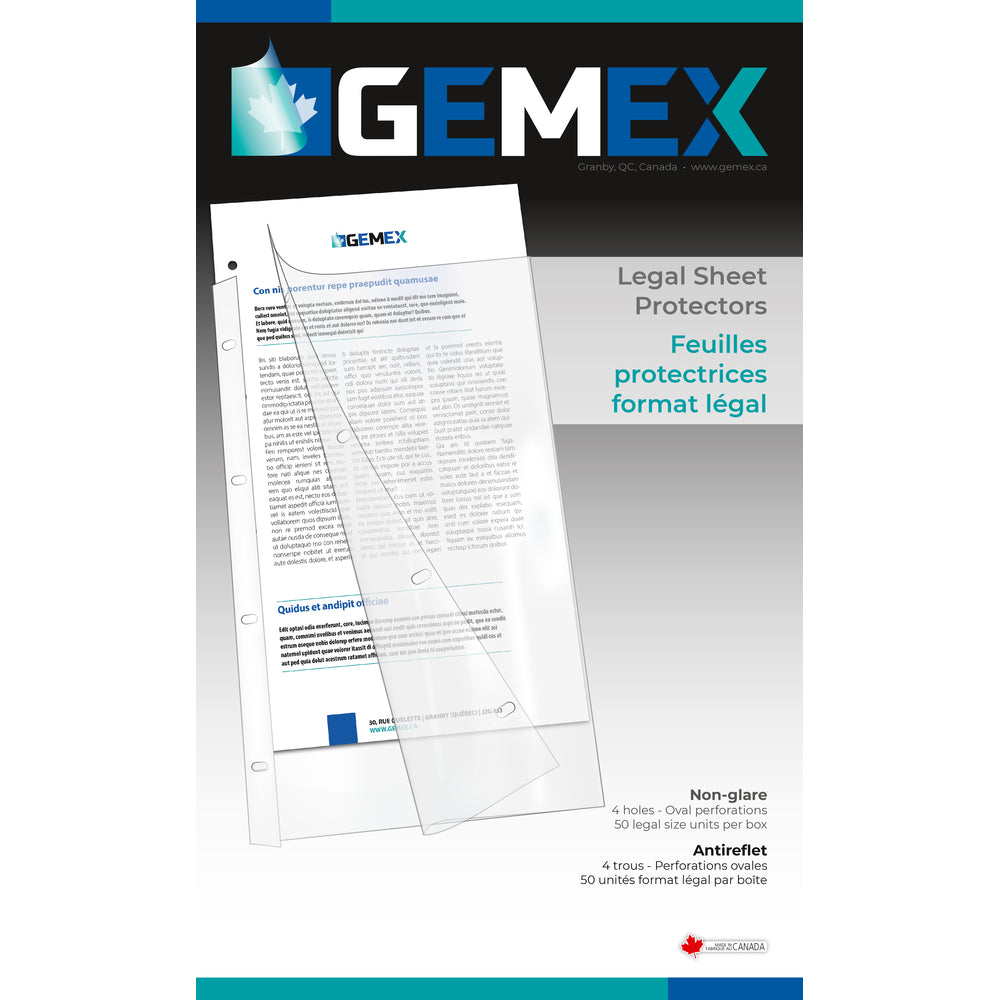Image of Gemex Vinyl Sheet Protectors with Matte Finish, Clear, Legal Size, 4/1000" Thickness, 50 Pack