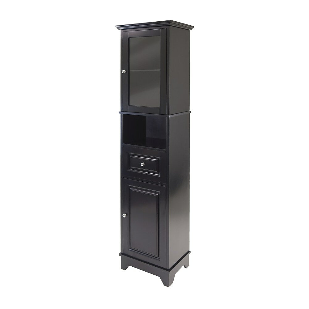 Image of Winsome Alps Tall Cabinet with Glass Door and Drawer, Black
