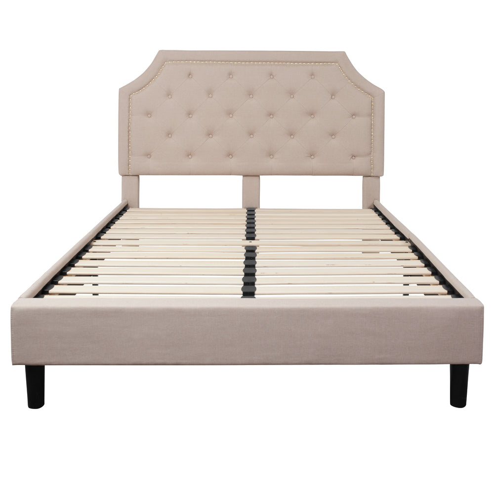Image of Flash Furniture Brighton Queen Size Tufted Upholstered Platform Bed - Beige Fabric