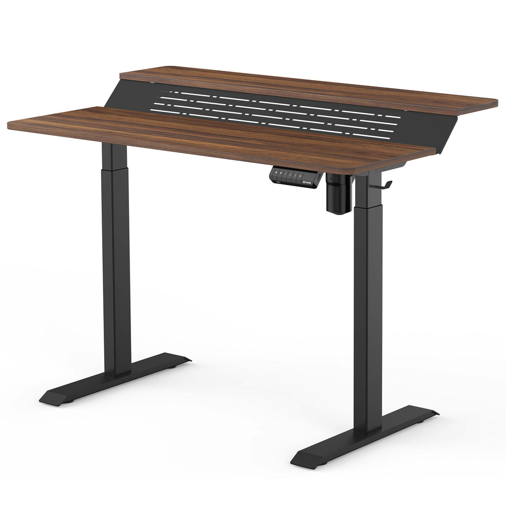 Image of FENGE Piano Height-Adjustable 47" Electric Standing Desk with USB Port & 3 Memory Presets - Walnut Brown