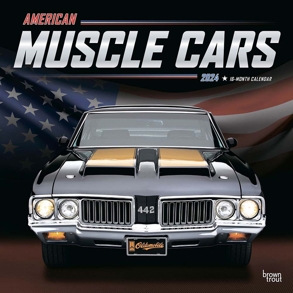 Image of BrownTrout 2024 American Muscle Cars Monthly Square Wall Calendar - 12" x 12" - Assorted - English