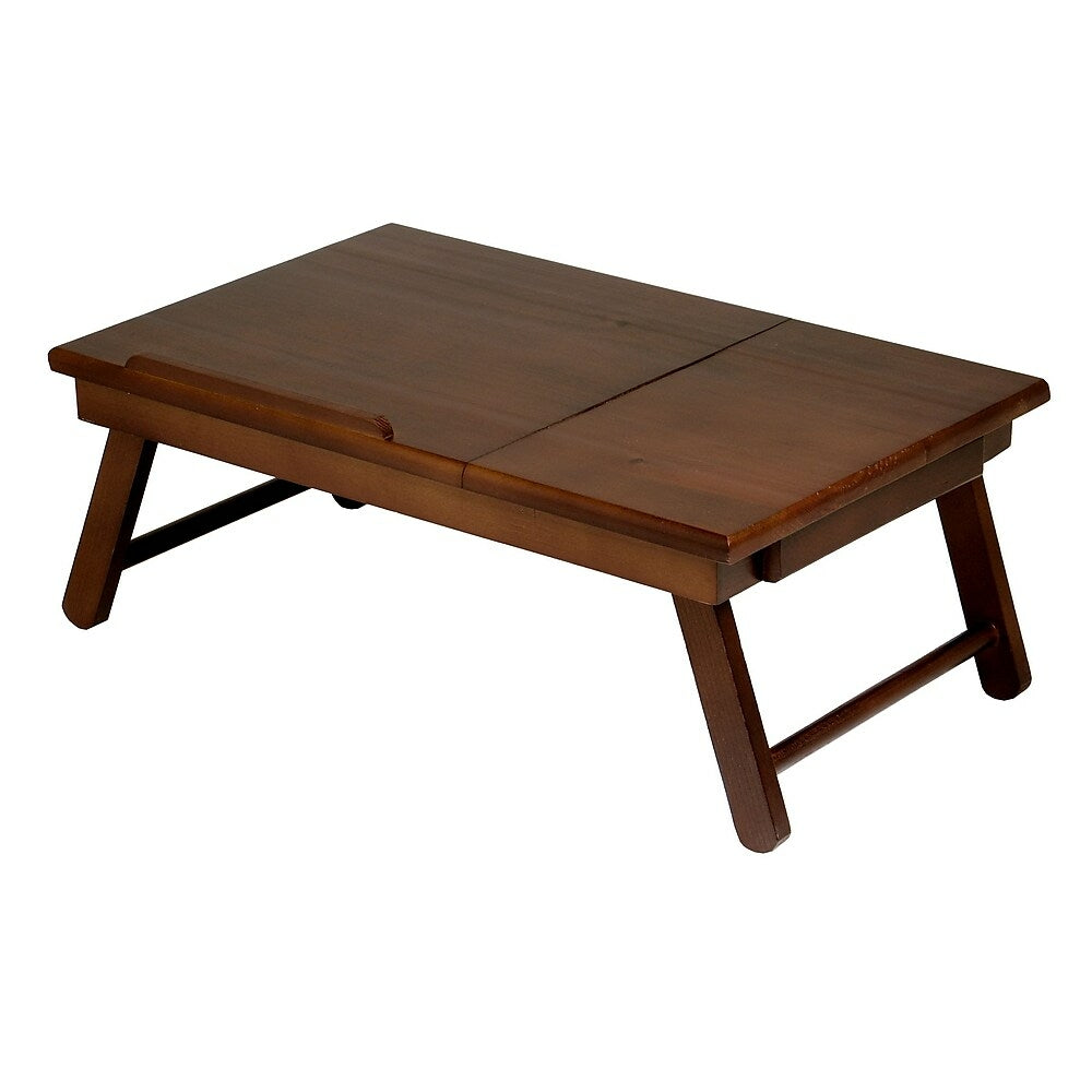 Image of Winsome Alden Lap Desk, Flip Top with Drawer, Foldable Legs, Antique Walnut, Brown