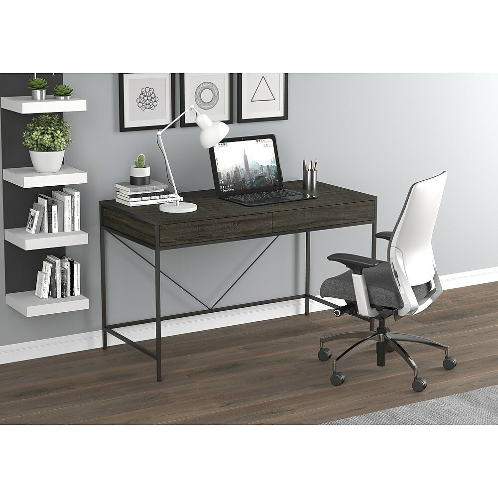 Image of Safdie & Co. 81030.Z.74 Computer Desk with Two Drawers and Black Metal Frame 49"L, Grey Wood
