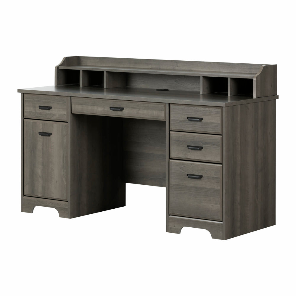 Image of South Shore Versa Small Computer Office Desk with Power Bar - Gray Maple, Grey