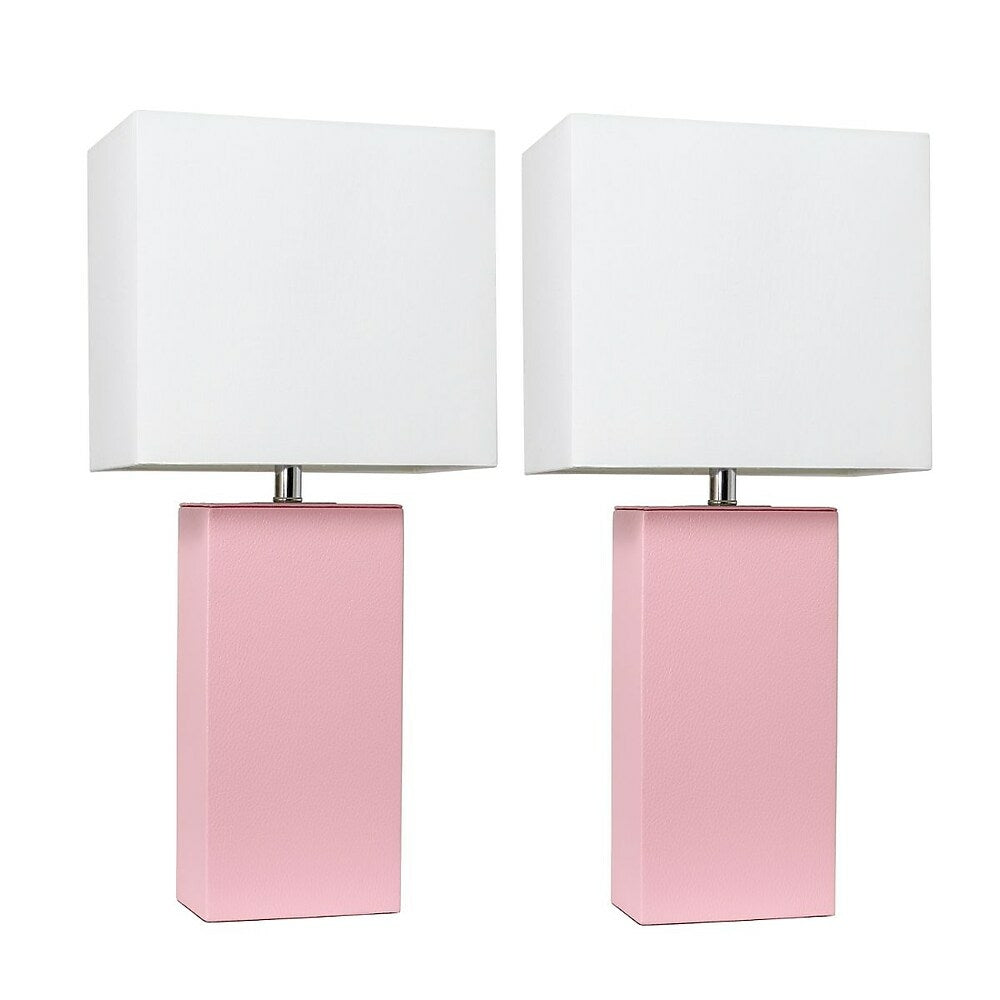 Image of Elegant Designs 60 Watt Type A 19 Medium Base Bulb 2 Pack Modern Leather Table Lamps with White Fabric Shades - Pink