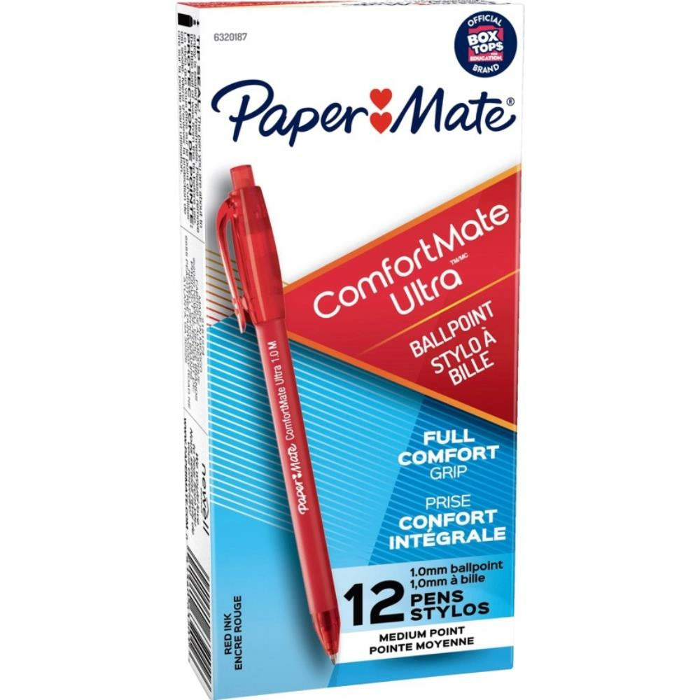 Image of Paper Mate Comfortmate Ballpoint Pens - Retractable - 1.0mm - Red - 12 Pack