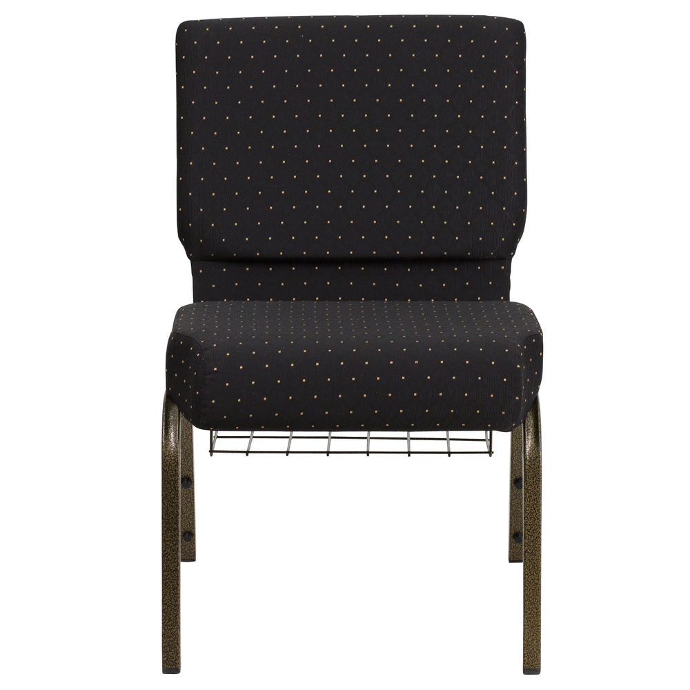 Image of Flash Furniture HERCULES 21"W Church Chair in Black Dot Patterned Fabric with Cup Book Rack - Gold Vein Frame