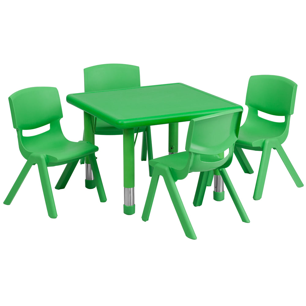 Image of Flash Furniture 24" Square Green Plastic Height Adjustable Activity Table Set with 4 Chairs