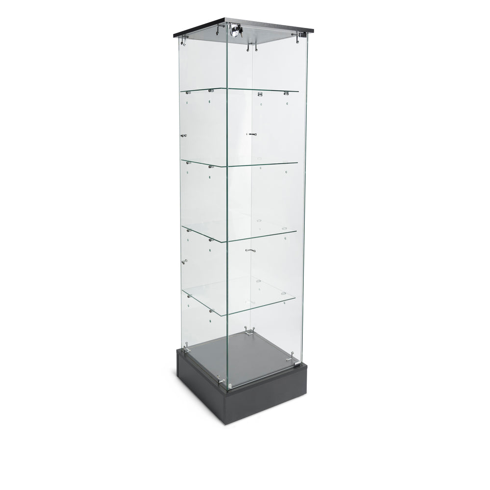 Image of Can-Bramar Econoline Frameless Glass Display Case Tower with Four Shelves - 20" D x 20" W x 72" H