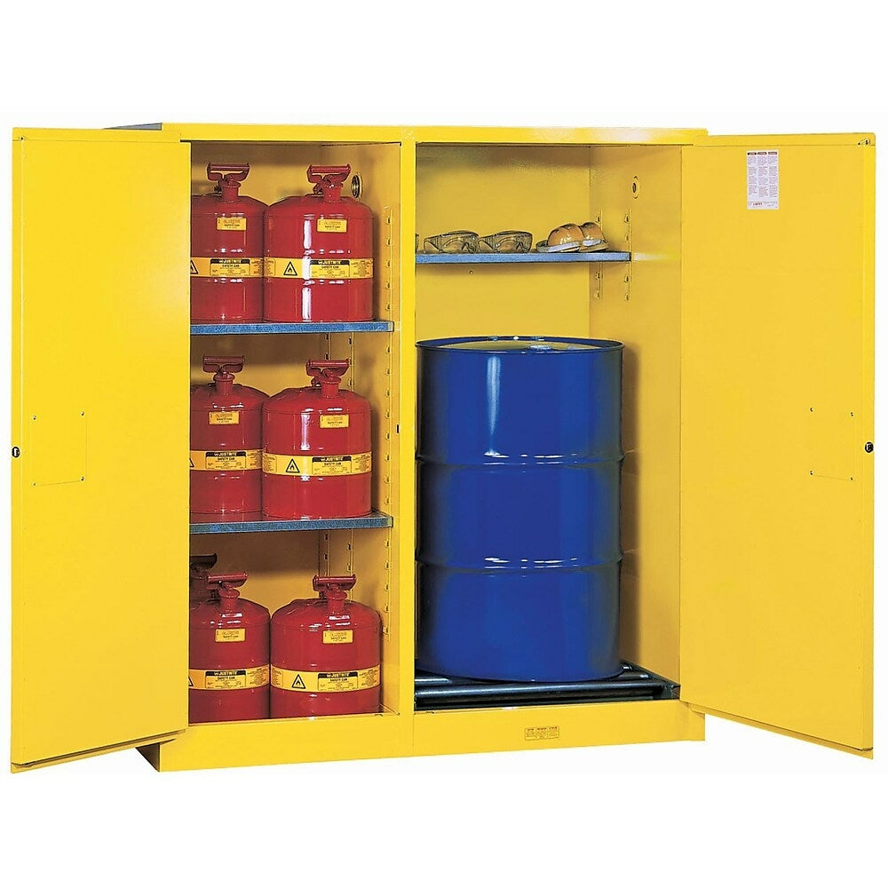 Image of Justrite Sure-Grip EX Double-Duty Safety Cabinets, 2 Doors, Manual with drum rollers, 59" x 34" x 65", 700Lb