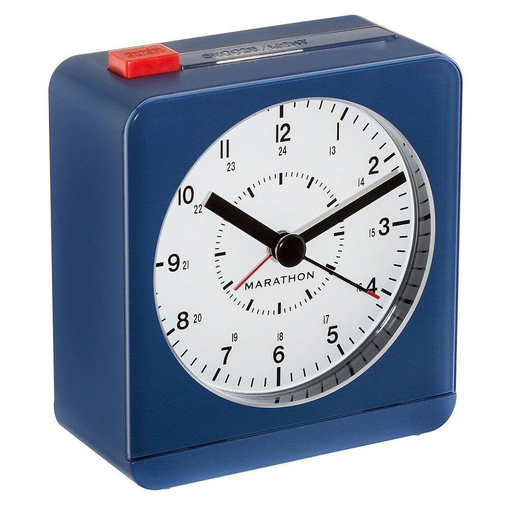Image of Marathon Analog Desk Alarm Clock with Auto-Night Light - Blue (CL030053BL)