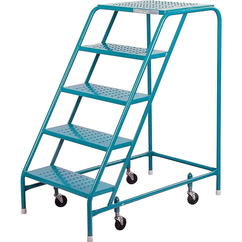 Image of Kleton Rolling Step Ladders - 5 Steps - 22" Step Width - 46" Platform Height - Steel, Blue