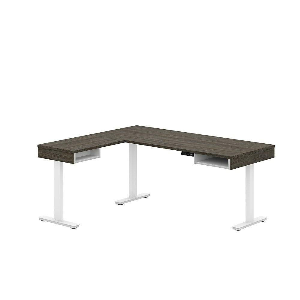 Image of Bestar Pro-Vega L-Shaped Standing Desk - Walnut Grey/White, Brown