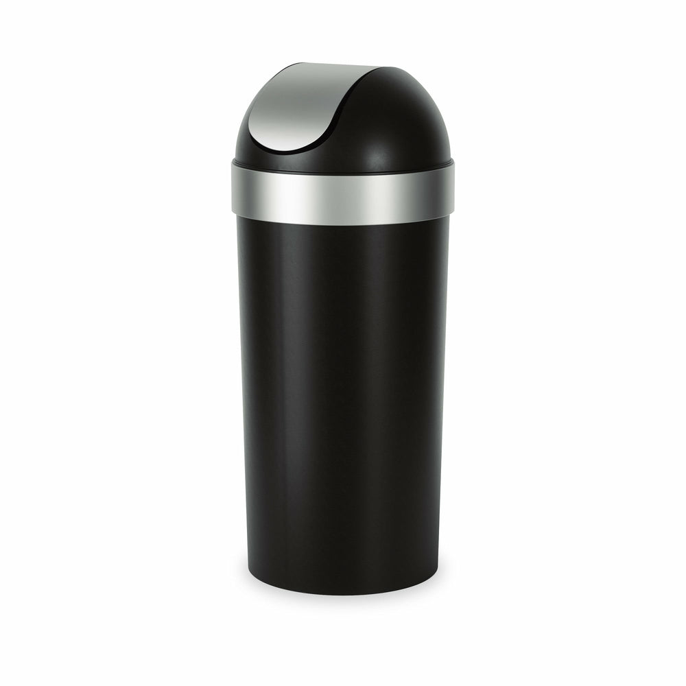 Image of Umbra Venti Trash Can with Swing Top Lid - Black/Nickel - 16-Gallon (62 L) Capacity