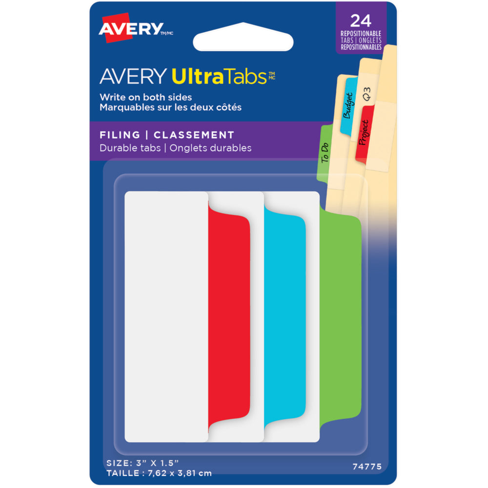 Image of Avery UltraTabs Filing Tabs, Primary Colours, 24 Pack