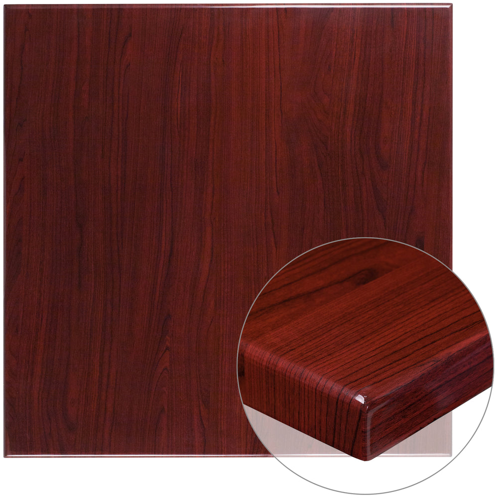 Image of Flash Furniture 36" Square High-Gloss Mahogany Resin Table Top with 2" Thick Drop-Lip